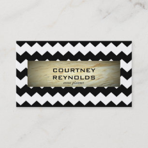 Retro Black and White Chevron Pattern Marble Business Card