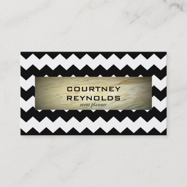 Retro Black and White Chevron Pattern Marble Business Card (Front)