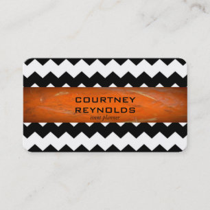 Retro Black and White Chevron Pattern Terracotta Business Card