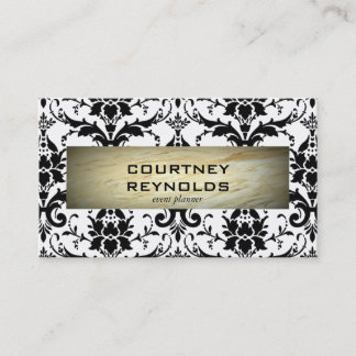 Retro Black and White Damask Pattern Marble Business Card