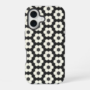 Retro Black and White Geometric Hexagon Tile   iPhone 16 Case