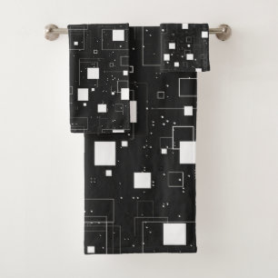 Retro Black and White Geometric Pattern Bath Towel Set