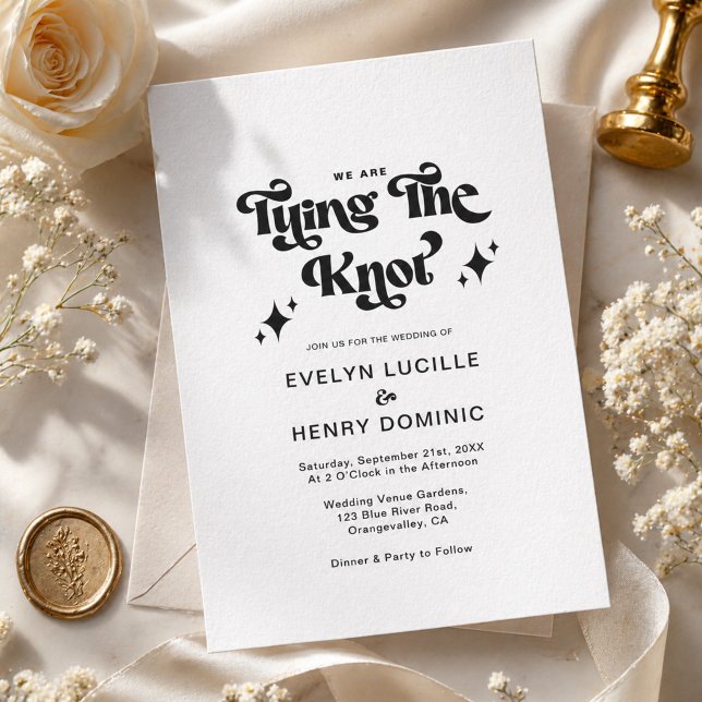 Retro Black and White Groovy Bold Script Wedding Invitation (Creator Uploaded)