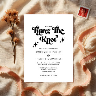 Retro Black and White Groovy Bold Script Wedding Invitation