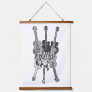 Retro black and white guitars for guitarists  hanging tapestry