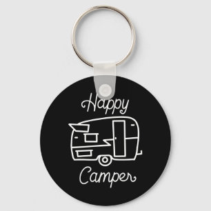 Retro  Black and White Happy Camper Keychain