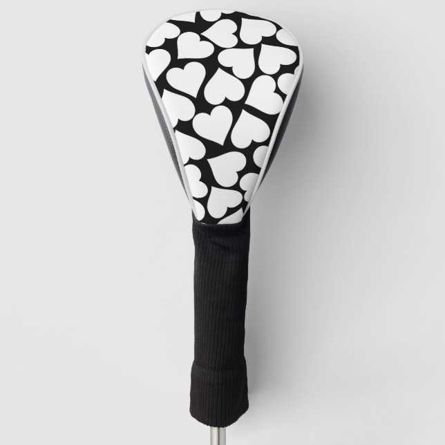 Retro Black and White Heart Pattern Golf Head Cover (Front)