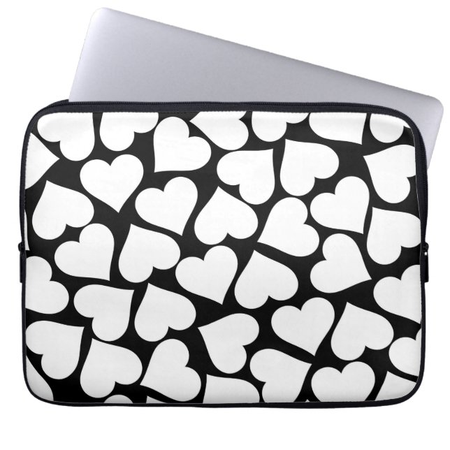 Retro Black and White Heart Pattern  Laptop Sleeve (Front)