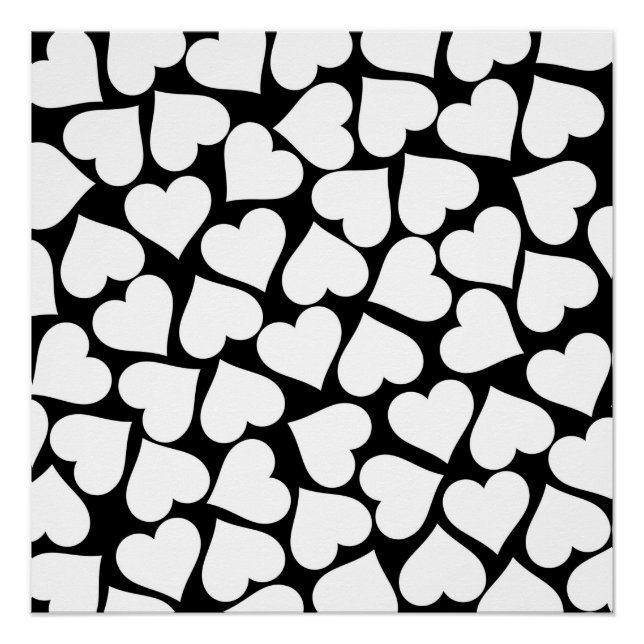 Retro Black and White Heart Pattern Poster (Front)