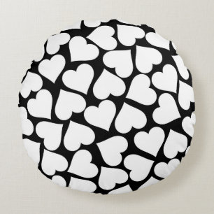 Retro Black and White Heart Pattern Round Pillow