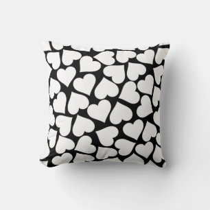 Retro Black and White Heart Pattern Throw Pillow