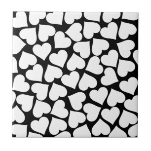 Retro Black and White Heart Pattern Tile