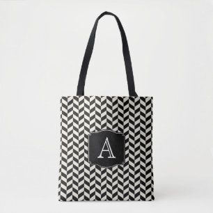 Retro Black and White Herringbone Pattern Tote Bag