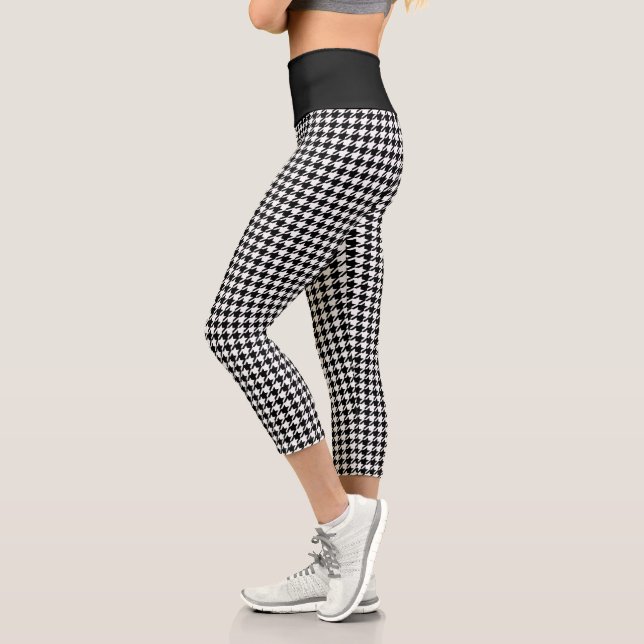 Retro Black and White Houndstooth Pattern Capri Leggings (Left)
