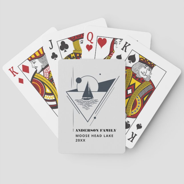Retro Black and White Ink Nautical Sailboat Playing Cards (Back)