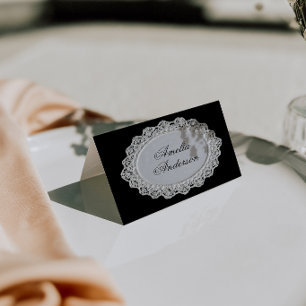 Retro Black And White Lace Wedding Place Cards