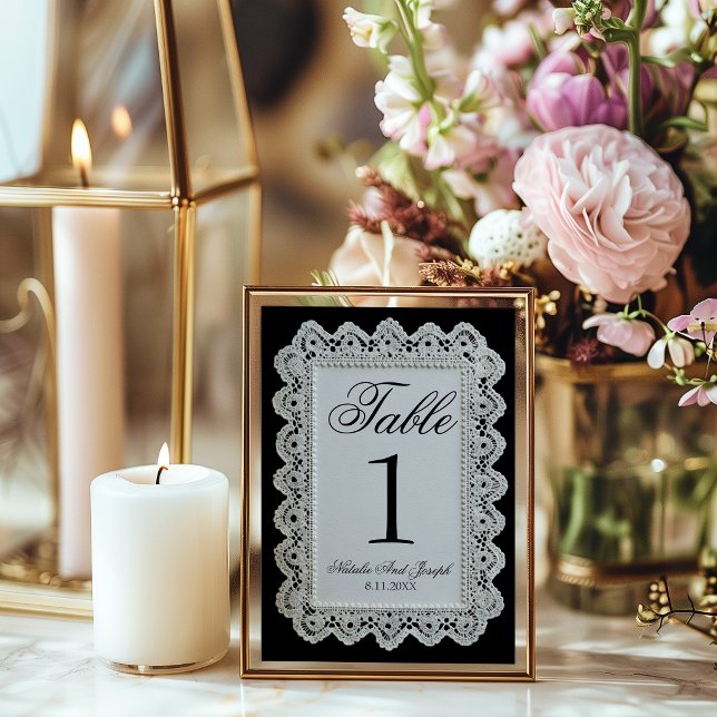 Retro Black And White Lace Wedding Table Number (Creator Uploaded)