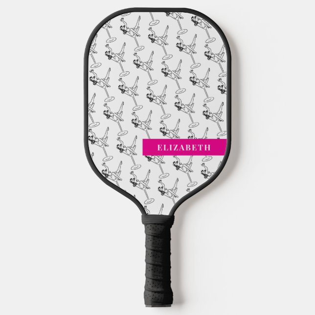 Retro Black and White Martini Glass Personalized   Pickleball Paddle (Front)