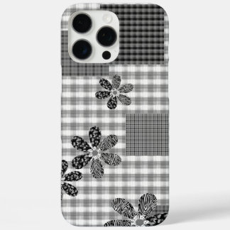 Retro black and white patchwork rustic pattern iPhone 16 pro max case