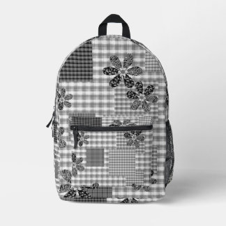 Retro black and white patchwork rustic pattern printed backpack