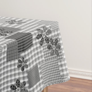 Retro black and white patchwork rustic pattern tablecloth