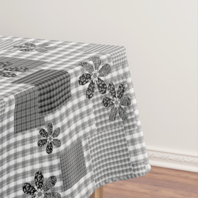 Retro black and white patchwork rustic pattern tablecloth (In Situ)