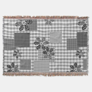 Retro black and white patchwork rustic pattern throw blanket
