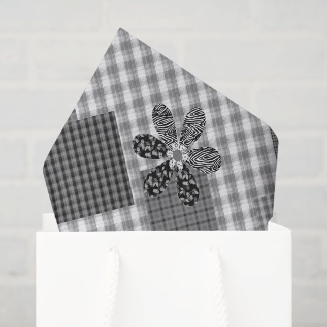 Retro black and white patchwork rustic pattern tissue paper (Gift Bag)