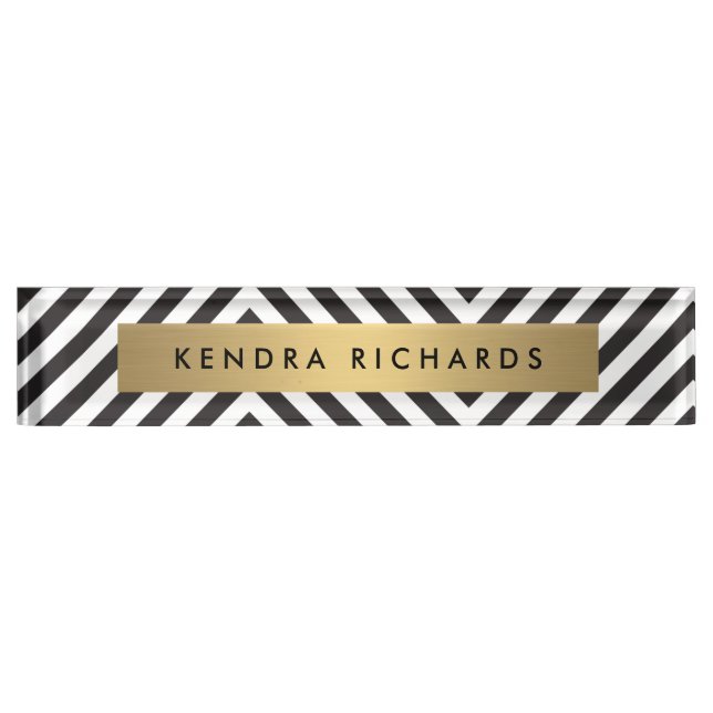 Retro Black and White Pattern Desk Nameplate (Front)