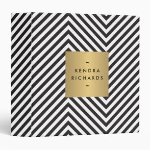 Retro Black and White Pattern Gold Name Binder