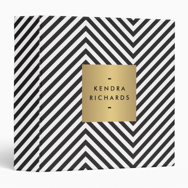 Retro Black and White Pattern Gold Name Binder (Front/Spine)