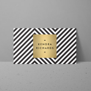 Retro Black and White Pattern Gold Name Logo Business Card