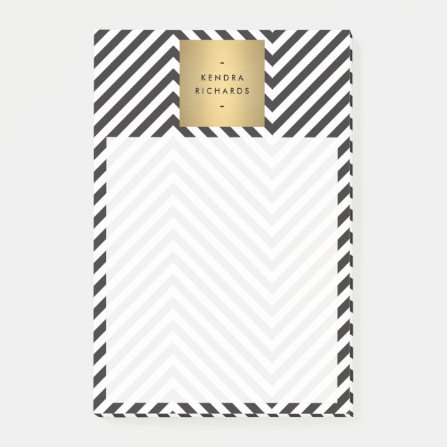 Retro Black and White Pattern Gold Name Logo Post-it Notes (Front)