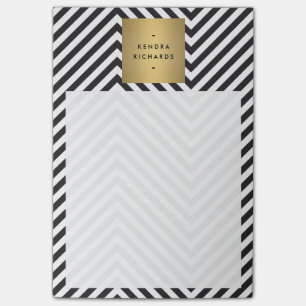 Retro Black and White Pattern Gold Name Logo Post-it Notes