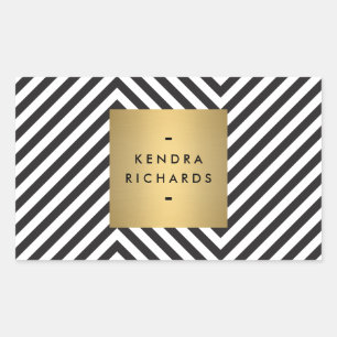 Retro Black and White Pattern Gold Name Sticker