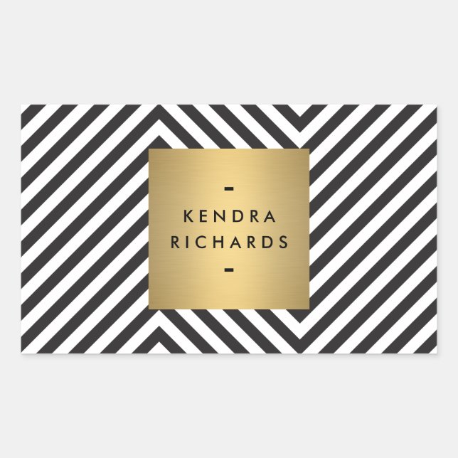 Retro Black and White Pattern Gold Name Sticker (Front)