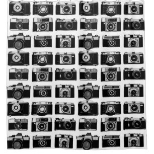 RETRO BLACK AND WHITE PHOTO CAMERAS PATTERN SHOWER