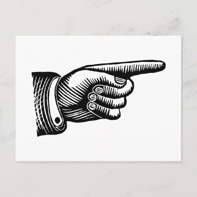 Retro Black and White Pointing Finger Postcard (Front)