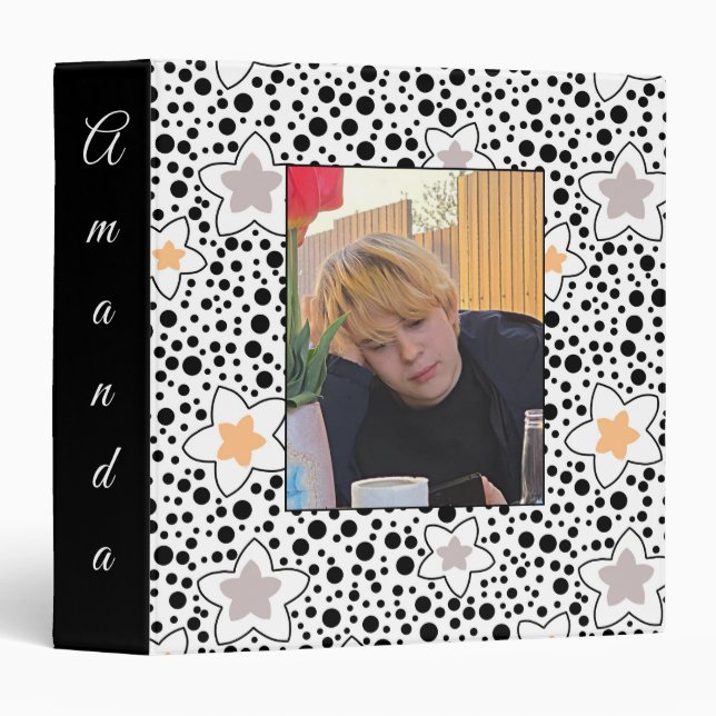 Retro black and white polka dots with stars  binder (Front/Spine)