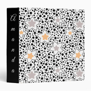 Retro black and white polka dots with stars  binder