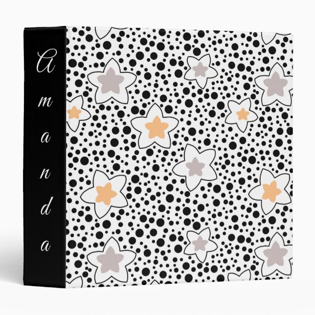 Retro black and white polka dots with stars  binder (Front/Spine)