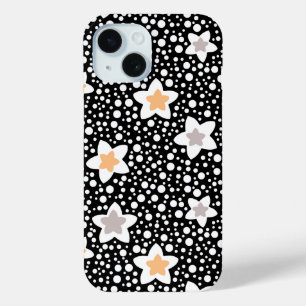 Retro black and white polka dots with stars  iPhone 15 case