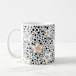 Retro black and white polka dots with stars  coffee mug