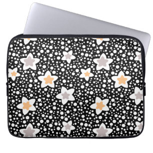Retro black and white polka dots with stars laptop sleeve