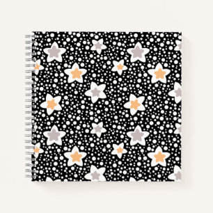 Retro black and white polka dots with stars notebook