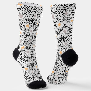 Retro black and white polka dots with stars socks