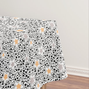 Retro black and white polka dots with stars  tablecloth
