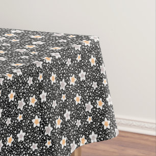 Retro black and white polka dots with stars  tablecloth