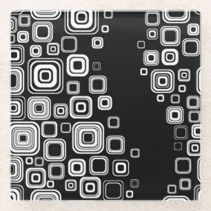 Retro black and white squares glass coaster