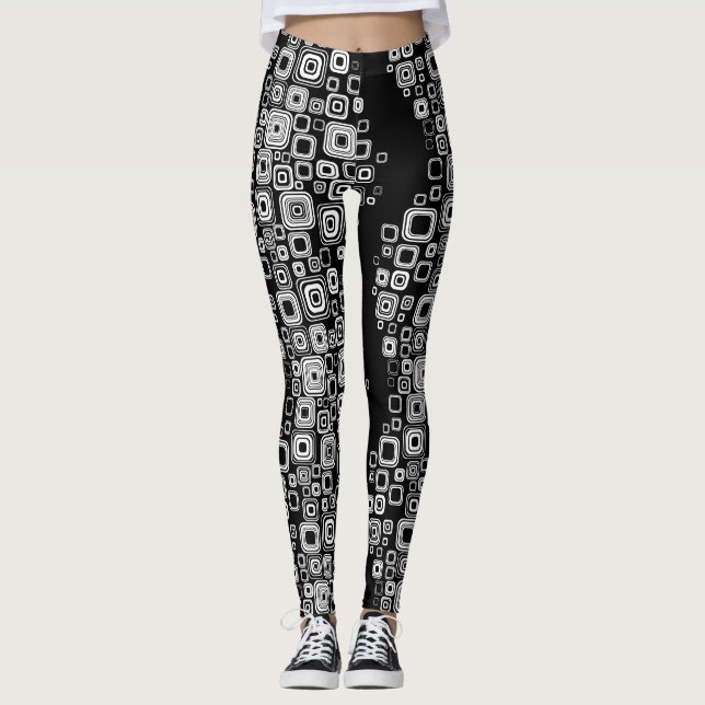 Retro black and white squares leggings (Front)
